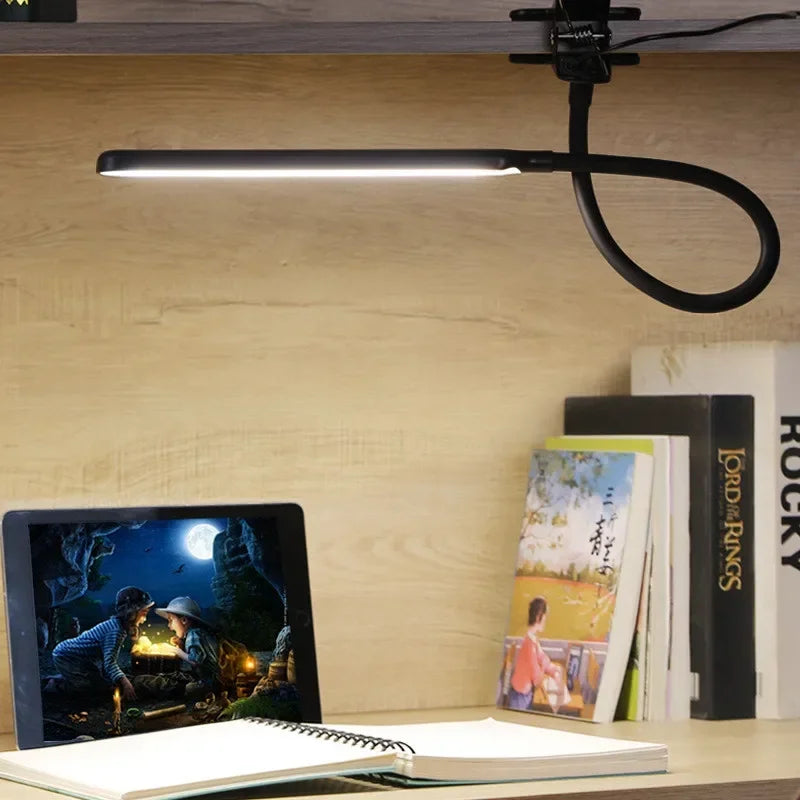 Desk Clip Lamp Adjustable Gooseneck Ten Brightness Levels USB-Powered