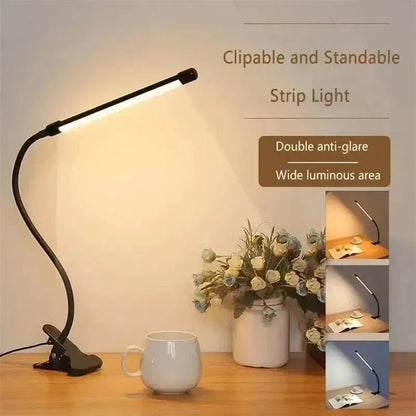 Desk Clip Lamp Adjustable Gooseneck Ten Brightness Levels USB-Powered