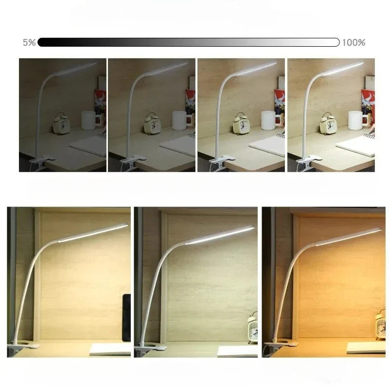 Desk Clip Lamp Adjustable Gooseneck Ten Brightness Levels USB-Powered