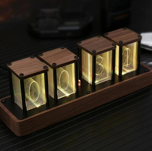 Desk Clock Nixie-Style RGB LED Black Walnut Base