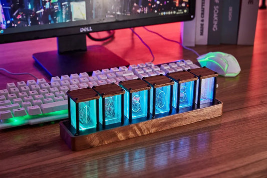 Desk Clock Nixie-Style RGB LED Black Walnut Base