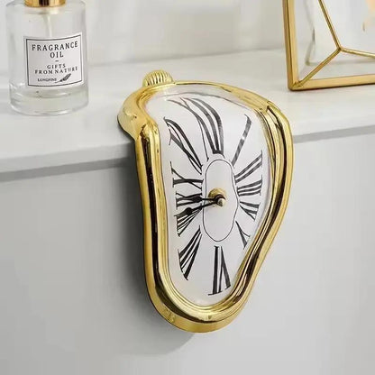 Desk Clock Surrealist Melting Design Metallic Finish