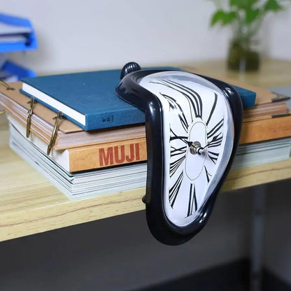 Desk Clock Surrealist Melting Design Metallic Finish