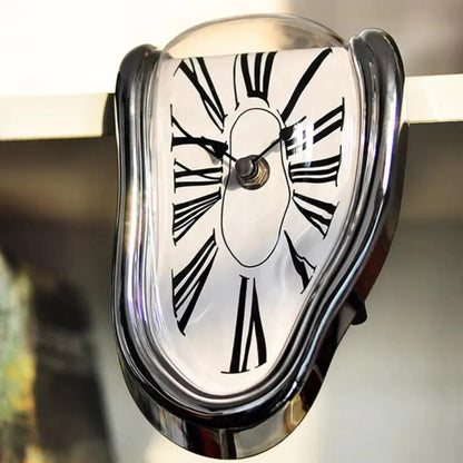 Desk Clock Surrealist Melting Design Metallic Finish
