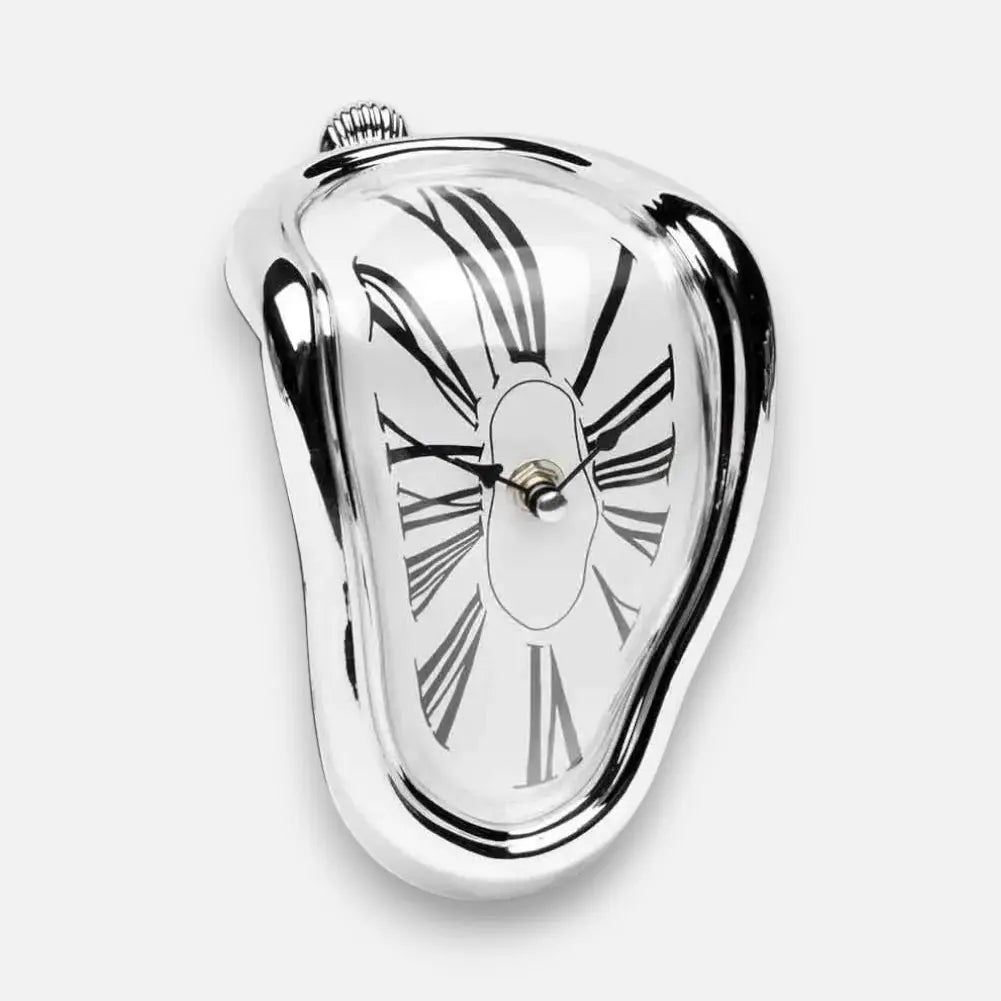 Desk Clock Surrealist Melting Design Metallic Finish