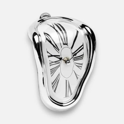 Desk Clock Surrealist Melting Design Metallic Finish