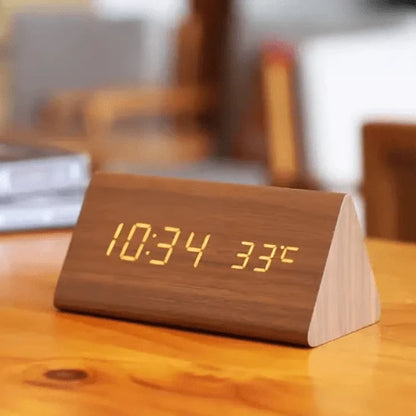 Desk Clock Wooden LED Display Voice Activated