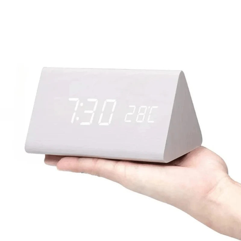 Desk Clock Wooden LED Display Voice Activated