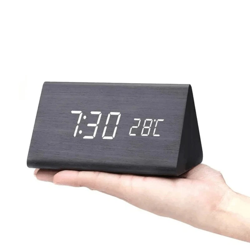 Desk Clock Wooden LED Display Voice Activated
