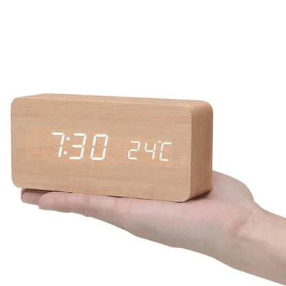 Desk Clock Wooden LED Display Voice Activated