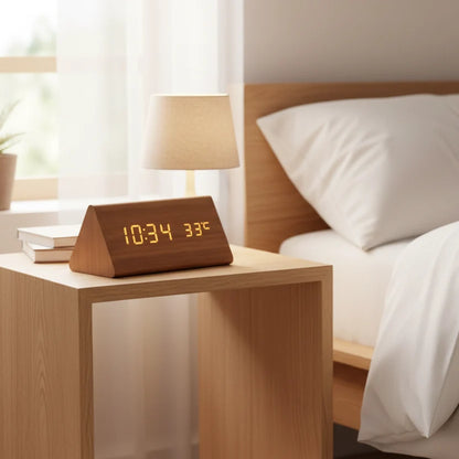 Desk Clock Wooden LED Display Voice Activated