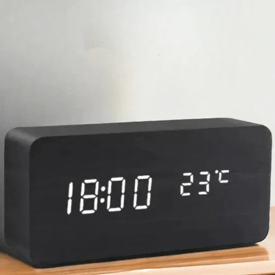 Desk Clock Wooden LED Display Voice Activated