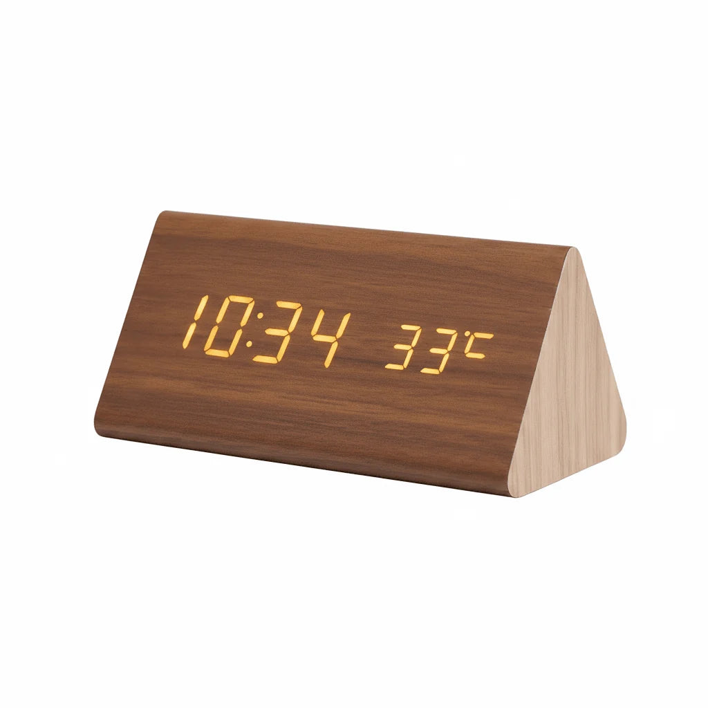 Desk Clock Wooden LED Display Voice Activated