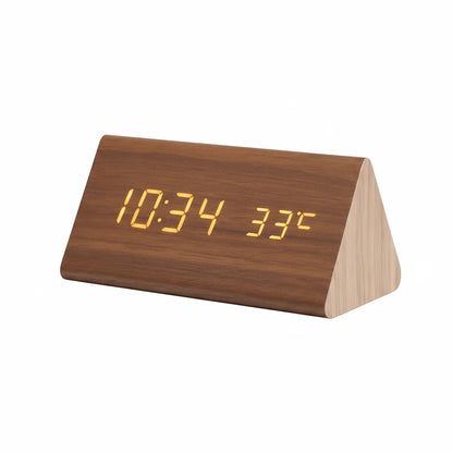 Desk Clock Wooden LED Display Voice Activated