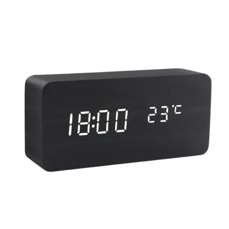 Desk Clock Wooden LED Display Voice Activated