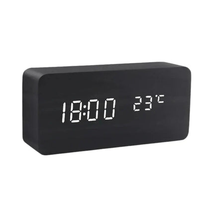 Desk Clock Wooden LED Display Voice Activated