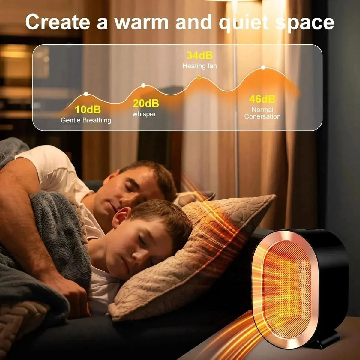 Desk Heater PTC Ceramic Fast Heat Tip-Over Protection