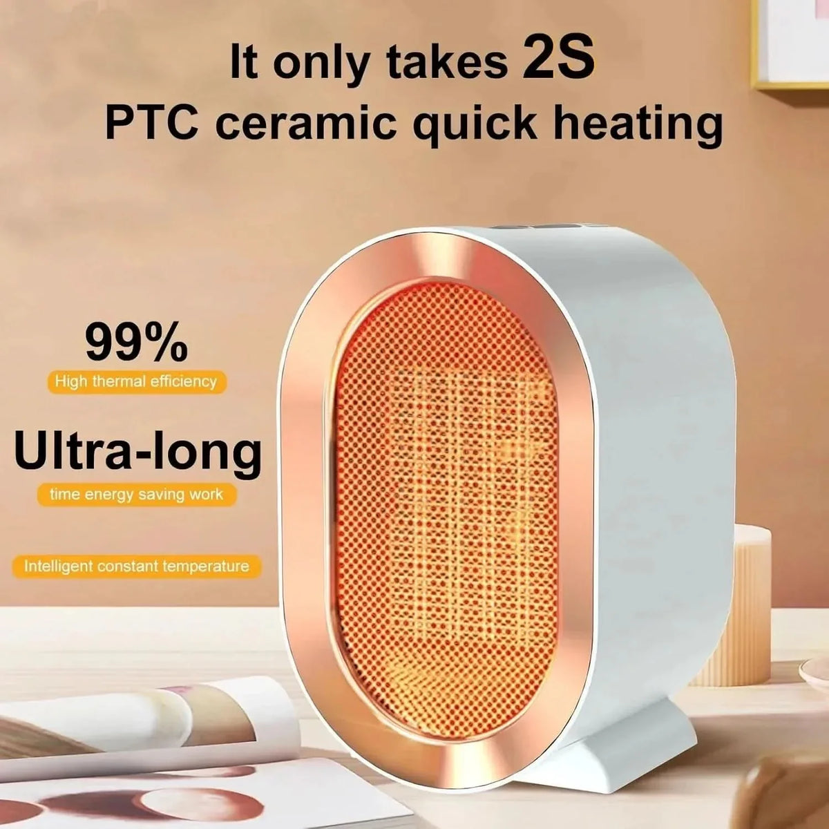Desk Heater PTC Ceramic Fast Heat Tip-Over Protection