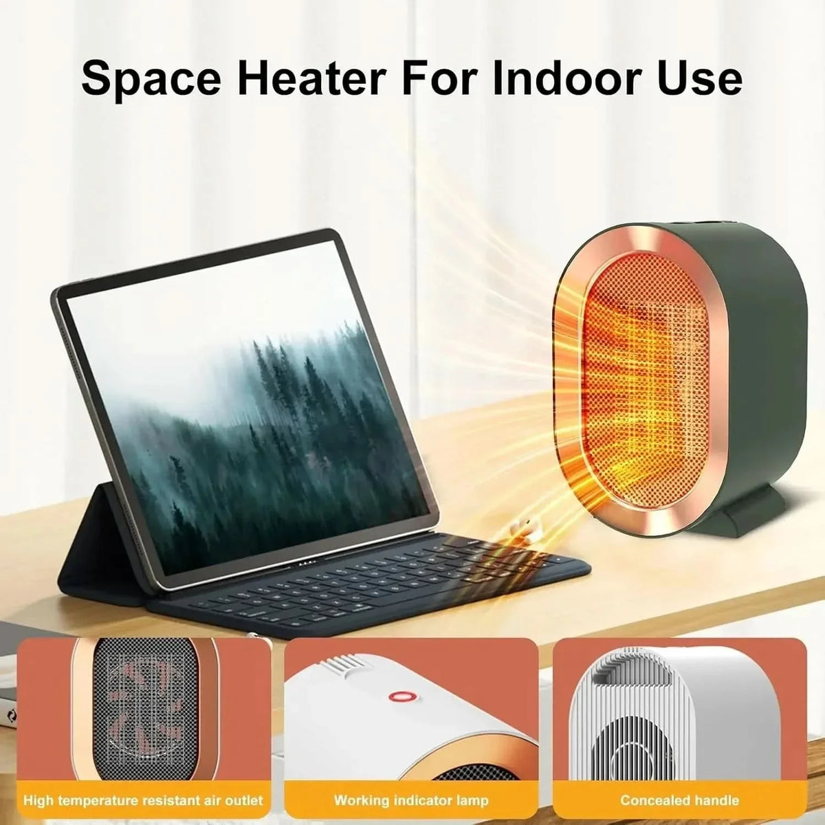 Desk Heater PTC Ceramic Fast Heat Tip-Over Protection
