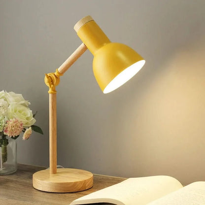 Desk Lamp Adjustable Arm Wooden Base E27 Bulb Included