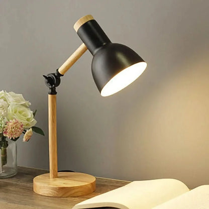 Desk Lamp Adjustable Arm Wooden Base E27 Bulb Included