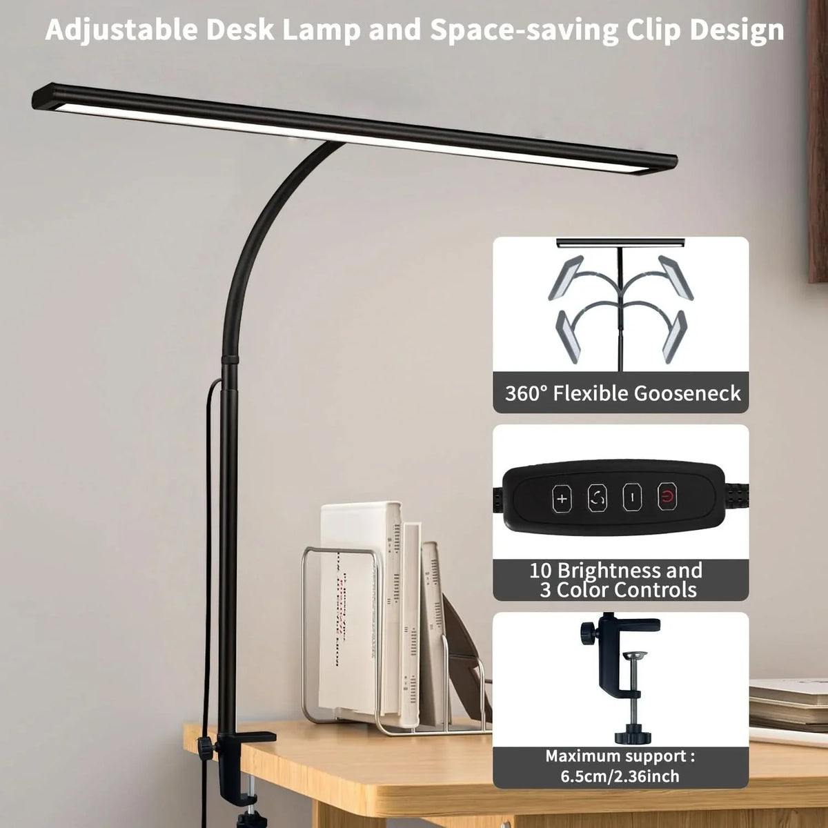 Desk Lamp Extra-Wide LED Panel Adjustable Color Modes & Dimming
