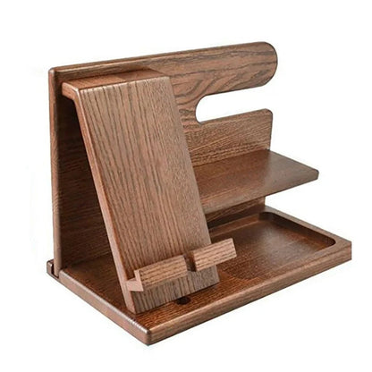 Desk Organizer Solid Walnut Phone Stand & Cable Slot
