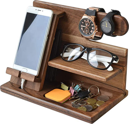 Desk Organizer Solid Walnut Phone Stand & Cable Slot