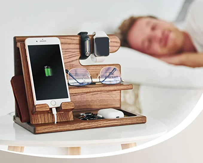 Desk Organizer Solid Walnut Phone Stand & Cable Slot