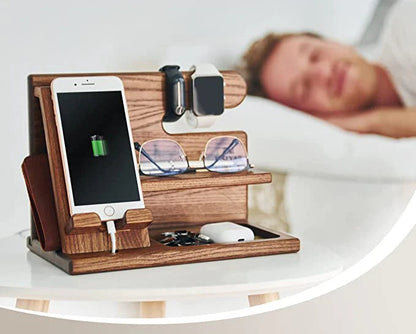 Desk Organizer Solid Walnut Phone Stand & Cable Slot