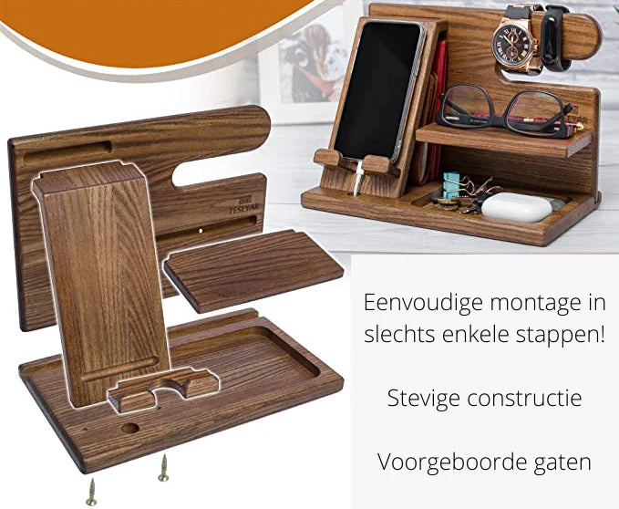 Desk Organizer Solid Walnut Phone Stand & Cable Slot
