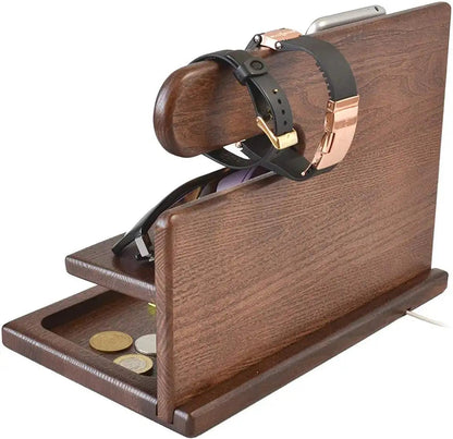 Desk Organizer Solid Walnut Phone Stand & Cable Slot