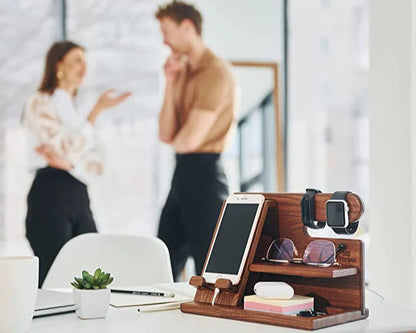 Desk Organizer Solid Walnut Phone Stand & Cable Slot