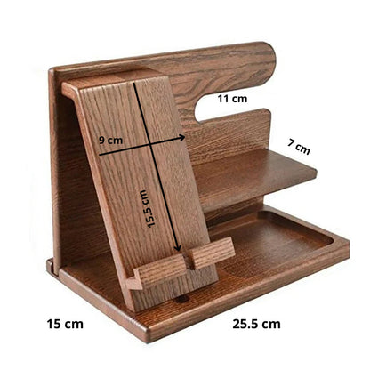 Desk Organizer Solid Walnut Phone Stand & Cable Slot