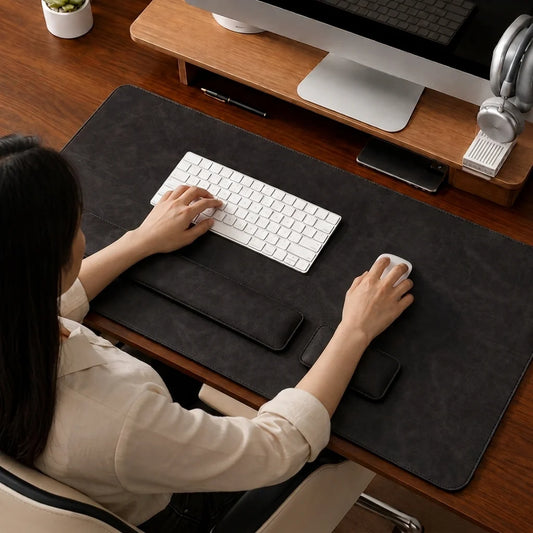 Desk Pad Set Leather-Look Padded Wrist Rests Non-Slip