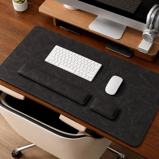 Desk Pad Set Leather-Look Padded Wrist Rests Non-Slip