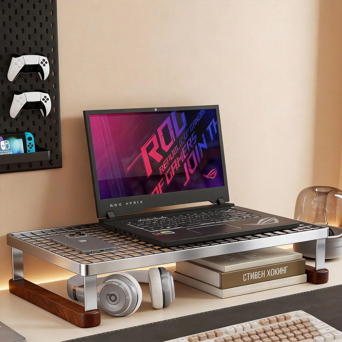 Desk Riser Shelf Steel Ventilated Grid Under-Shelf Storage