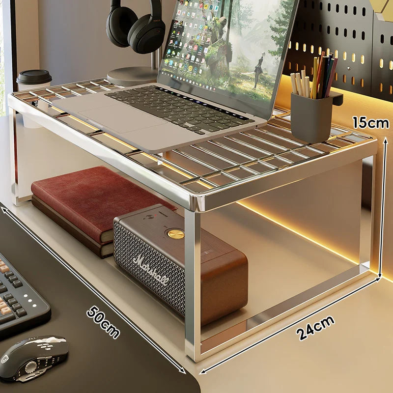 Desk Riser Shelf Steel Ventilated Grid Under-Shelf Storage