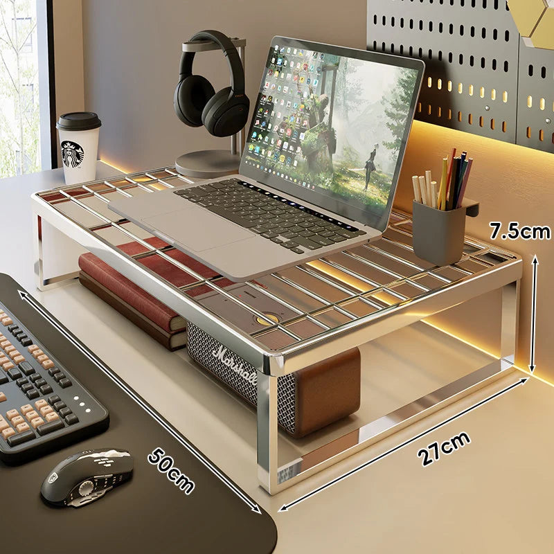 Desk Riser Shelf Steel Ventilated Grid Under-Shelf Storage