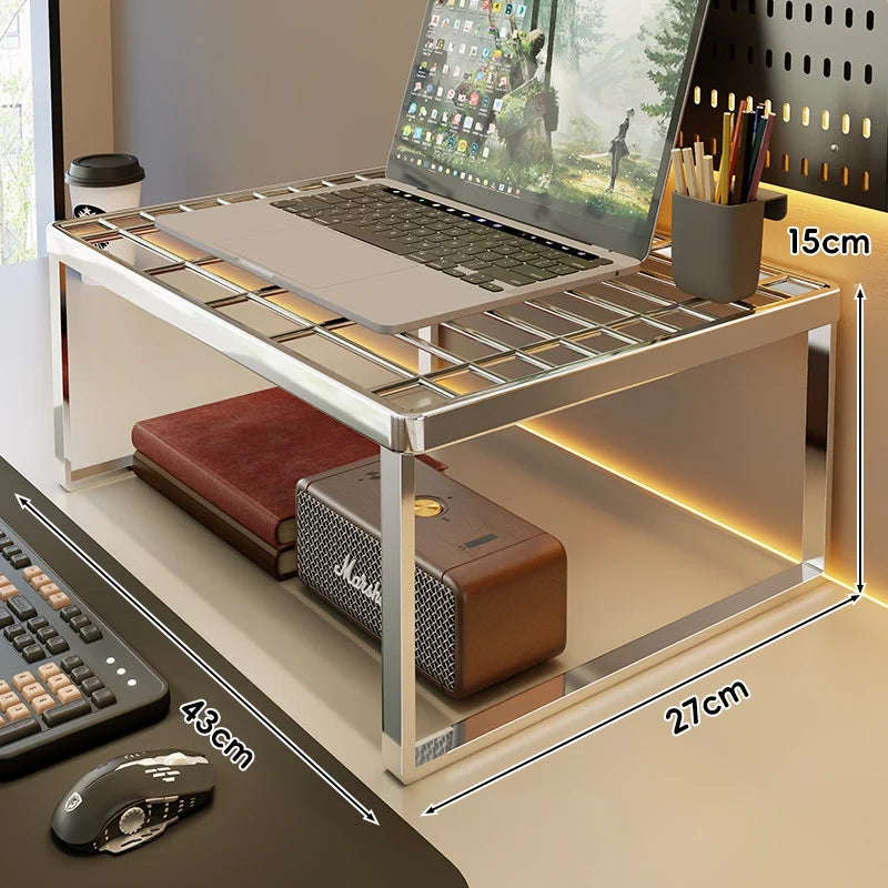 Desk Riser Shelf Steel Ventilated Grid Under-Shelf Storage