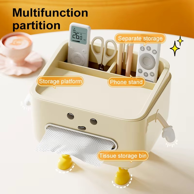 Desktop Organizer 4-Compartment Phone Stand & Paper Towel Dispenser