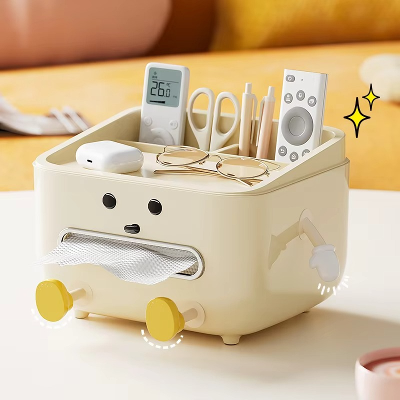 Desktop Organizer 4-Compartment Phone Stand & Paper Towel Dispenser