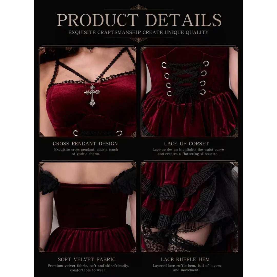 Devil Costume Four-Piece Layered Burgundy Black Lace