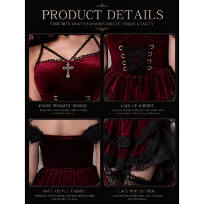 Devil Costume Four-Piece Layered Burgundy Black Lace