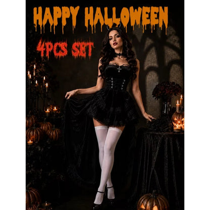 Devil Costume Four-Piece Layered Burgundy Black Lace