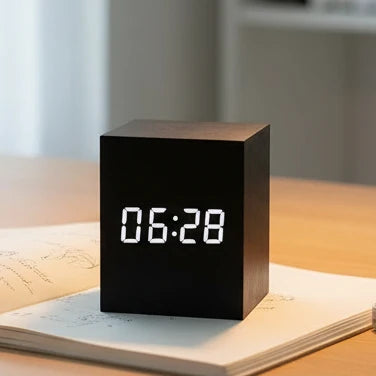 Digital Alarm Clock Compact Cube Time Date Temperature Display