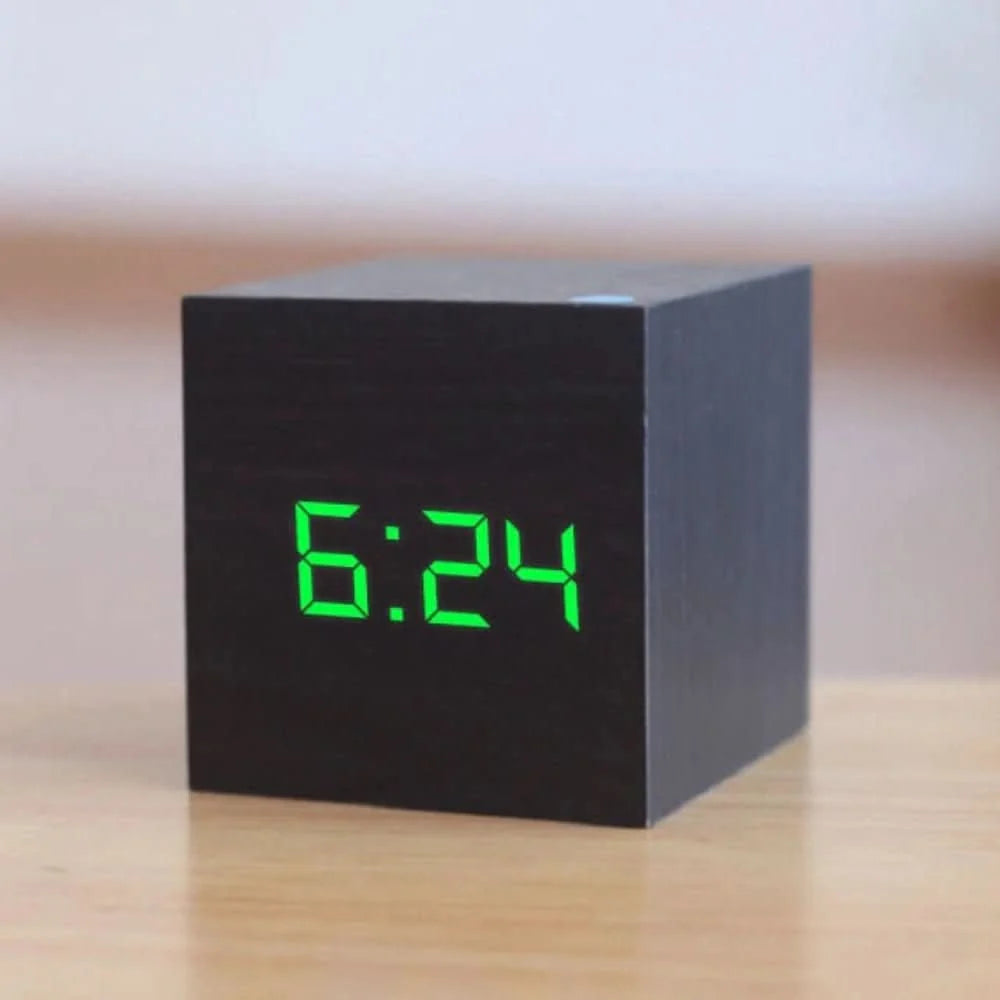 Digital Alarm Clock Compact Cube Time Date Temperature Display