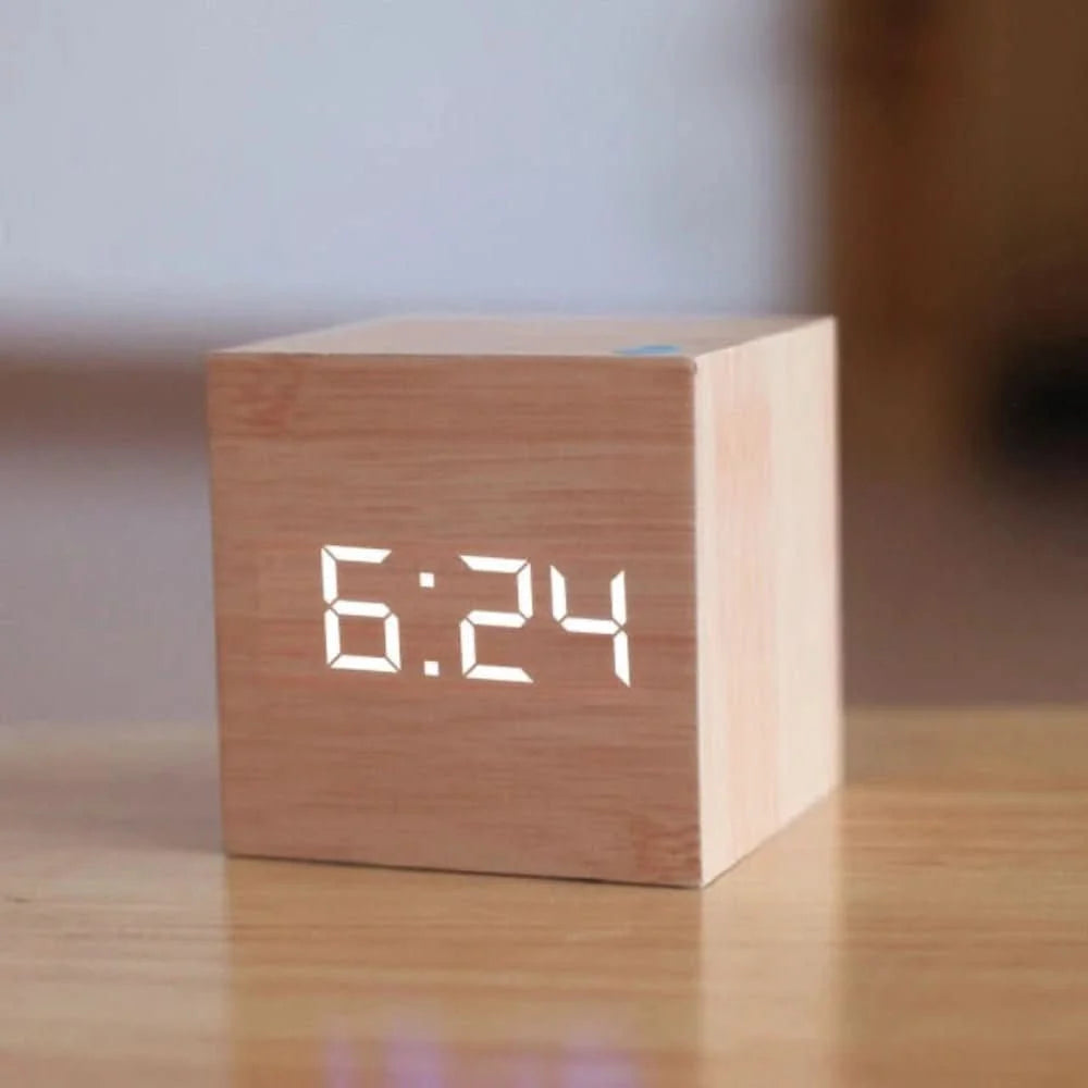 Digital Alarm Clock Compact Cube Time Date Temperature Display