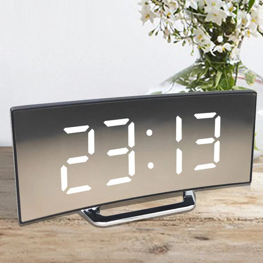 Digital Alarm Clock Curved LED Mirror Auto-Dimming