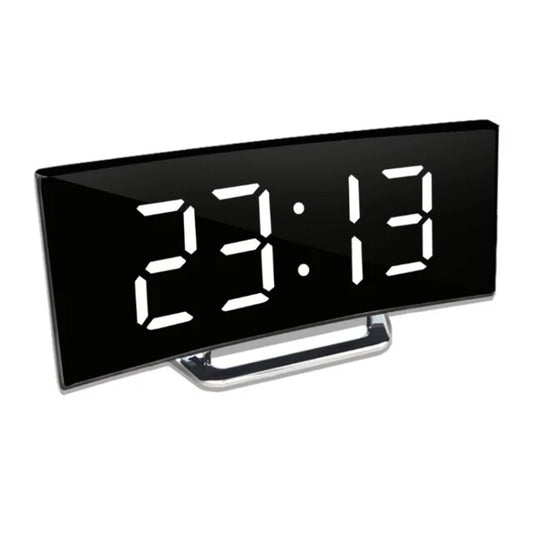 Digital Alarm Clock Curved Mirror LED Gentle Crescendo Alarm